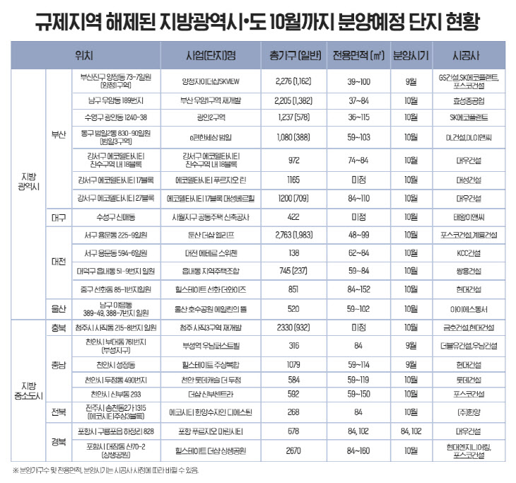 규제지역 해제 지방광역시도 분양단지현황