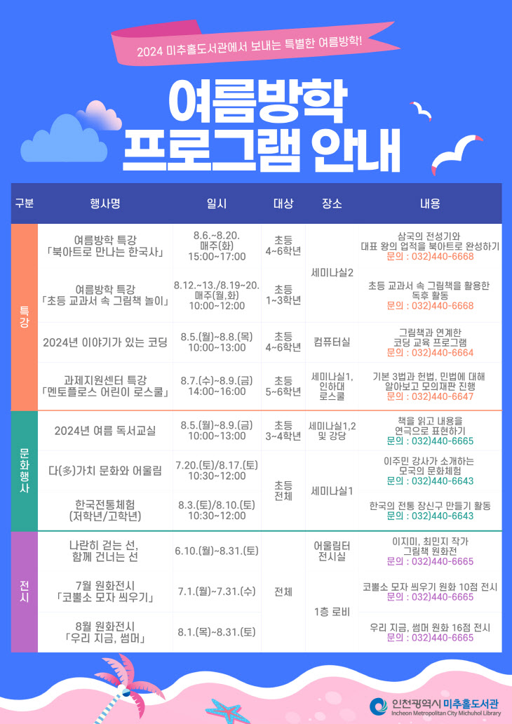 미추홀도서관 여름방학  포스터