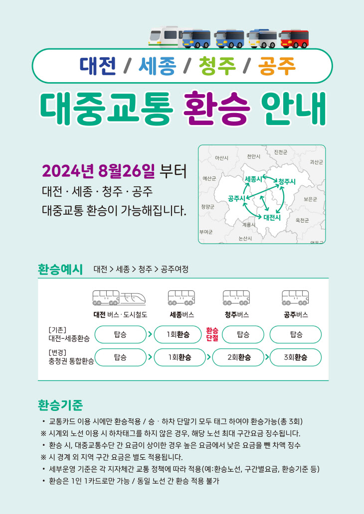 15-1 청주에서 대전-세종-공주까지, 대중교통