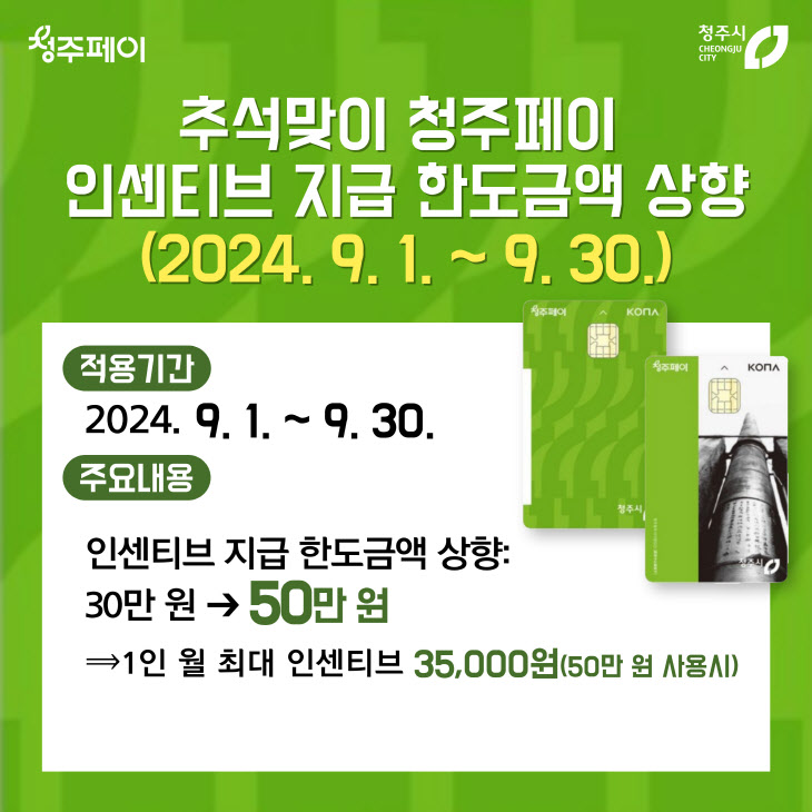 01-1 청주시, 9월엔 청주페이 인센티브 30만→50만원 상향_사진